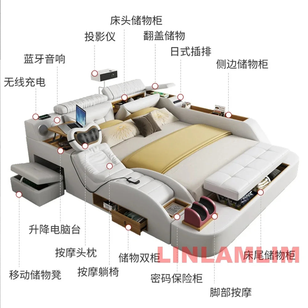 LILAMLIM Genuine Leather All-in-One  Smart Bed