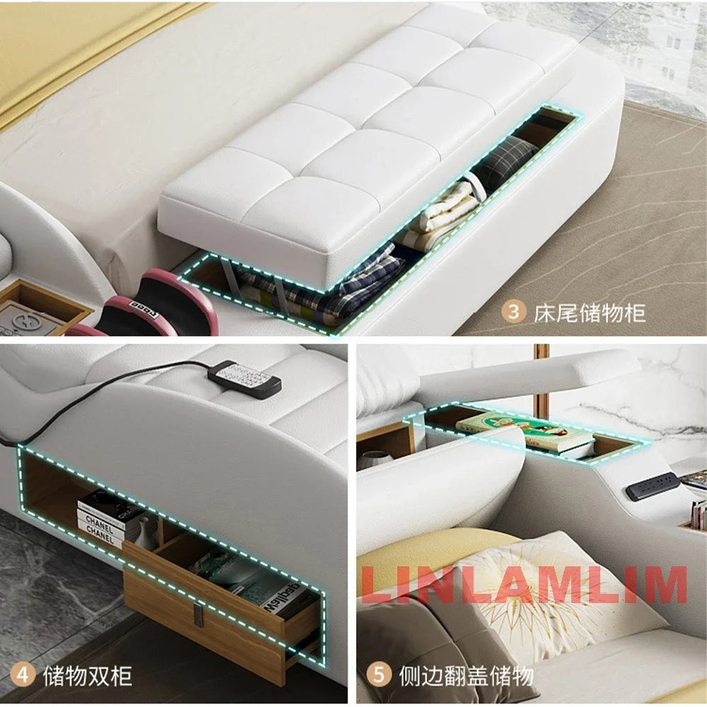 LILAMLIM Genuine Leather All-in-One  Smart Bed