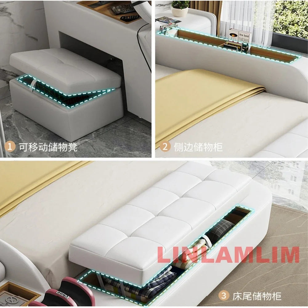 LILAMLIM Genuine Leather All-in-One  Smart Bed