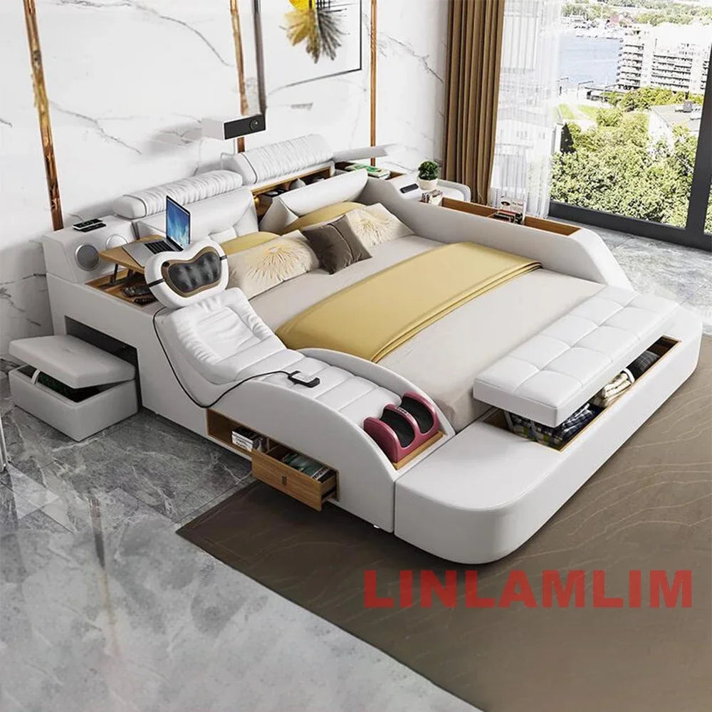 LILAMLIM Genuine Leather All-in-One  Smart Bed